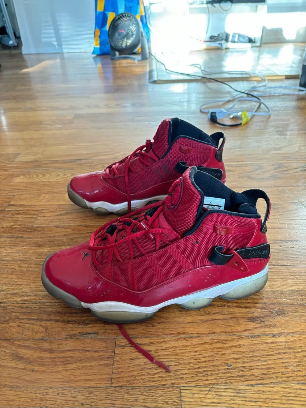 Jordan Air Jordan 6 Rings Men's Mid Top Lace-Up Basketball Sneakers Red size 11